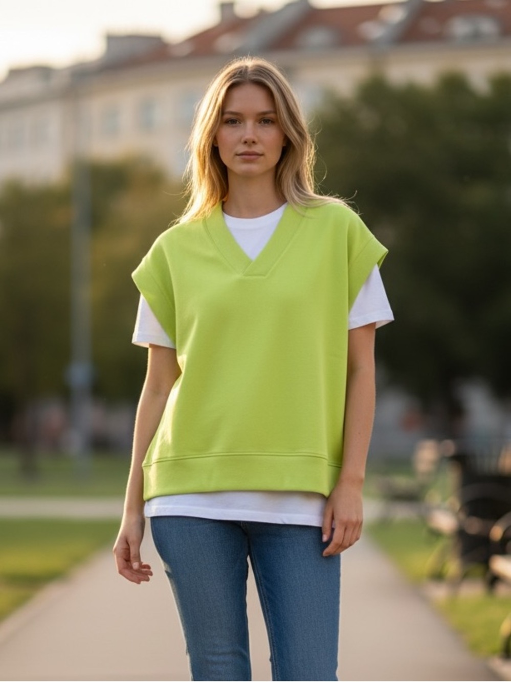 Scotch & Soda Lime Green V-Neck Top
